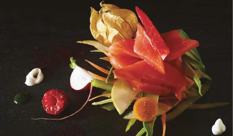 Filetto di salmone Upstream e misticanza di verdure alla julienne